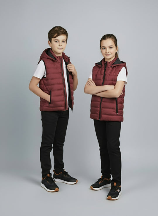 Removable Hood Puffer - Maroon Kids