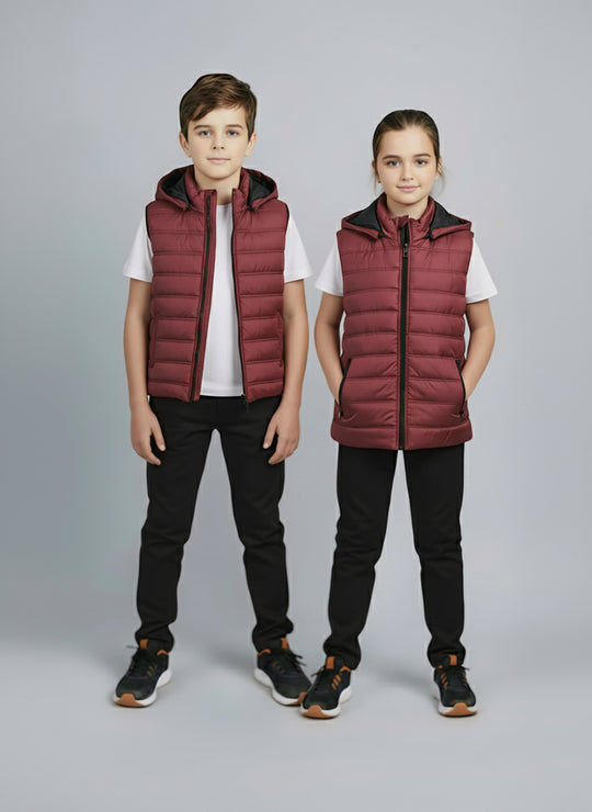 Removable Hood Puffer - Maroon Kids