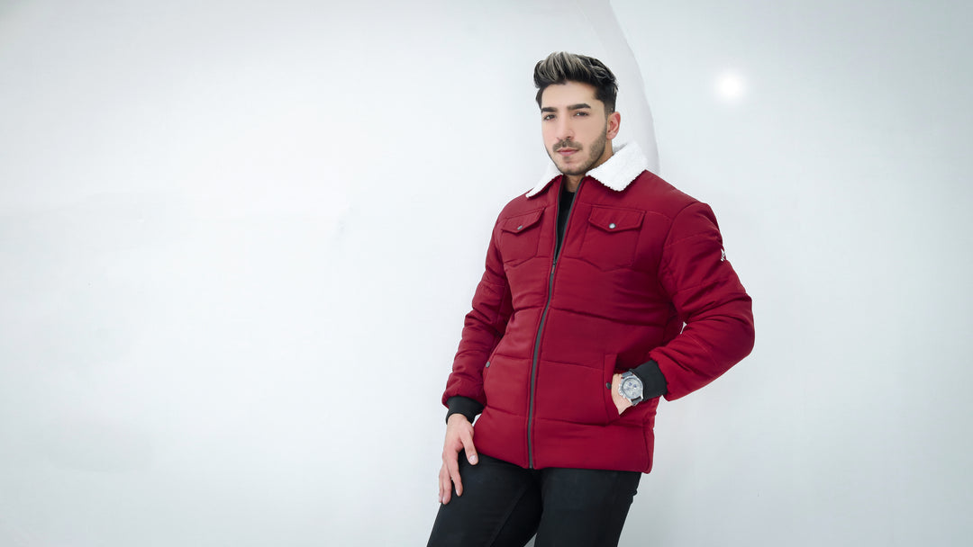 Classic Sherpa Collar Jacket - Maroon