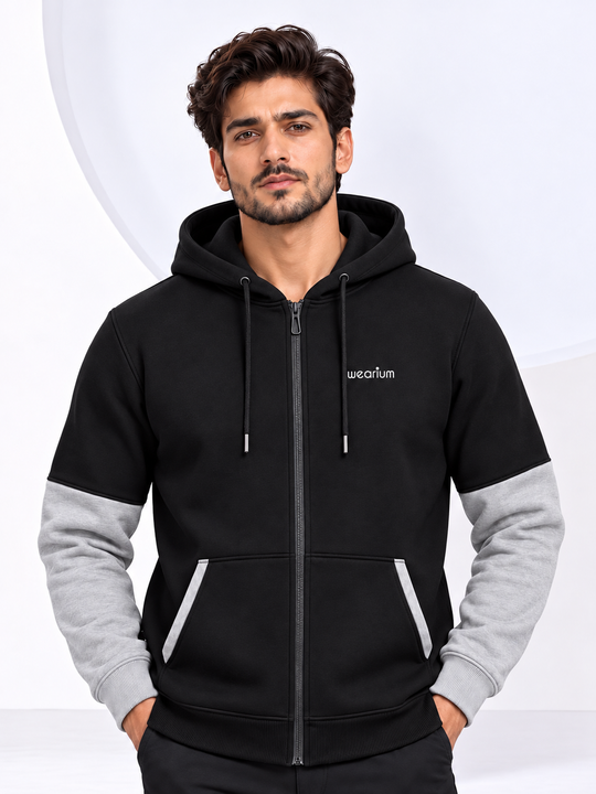 Matrix Zipper Hoodie – Black/Silver Premium Cotton