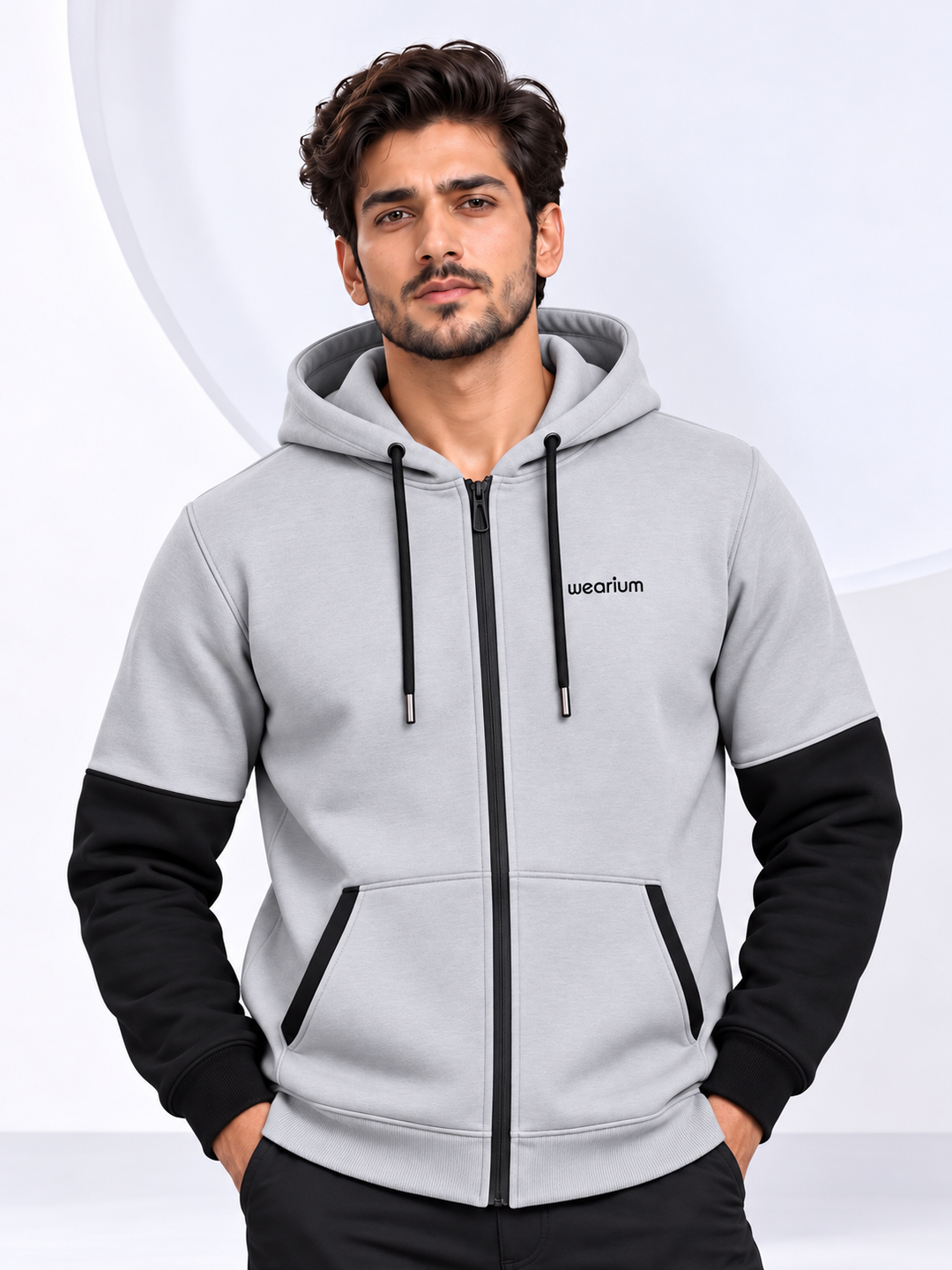Silverstone Zipper Hoodie – Silver/Black Premium Cotton