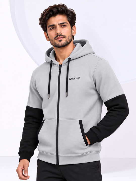 Silverstone Zipper Hoodie – Silver/Black Premium Cotton