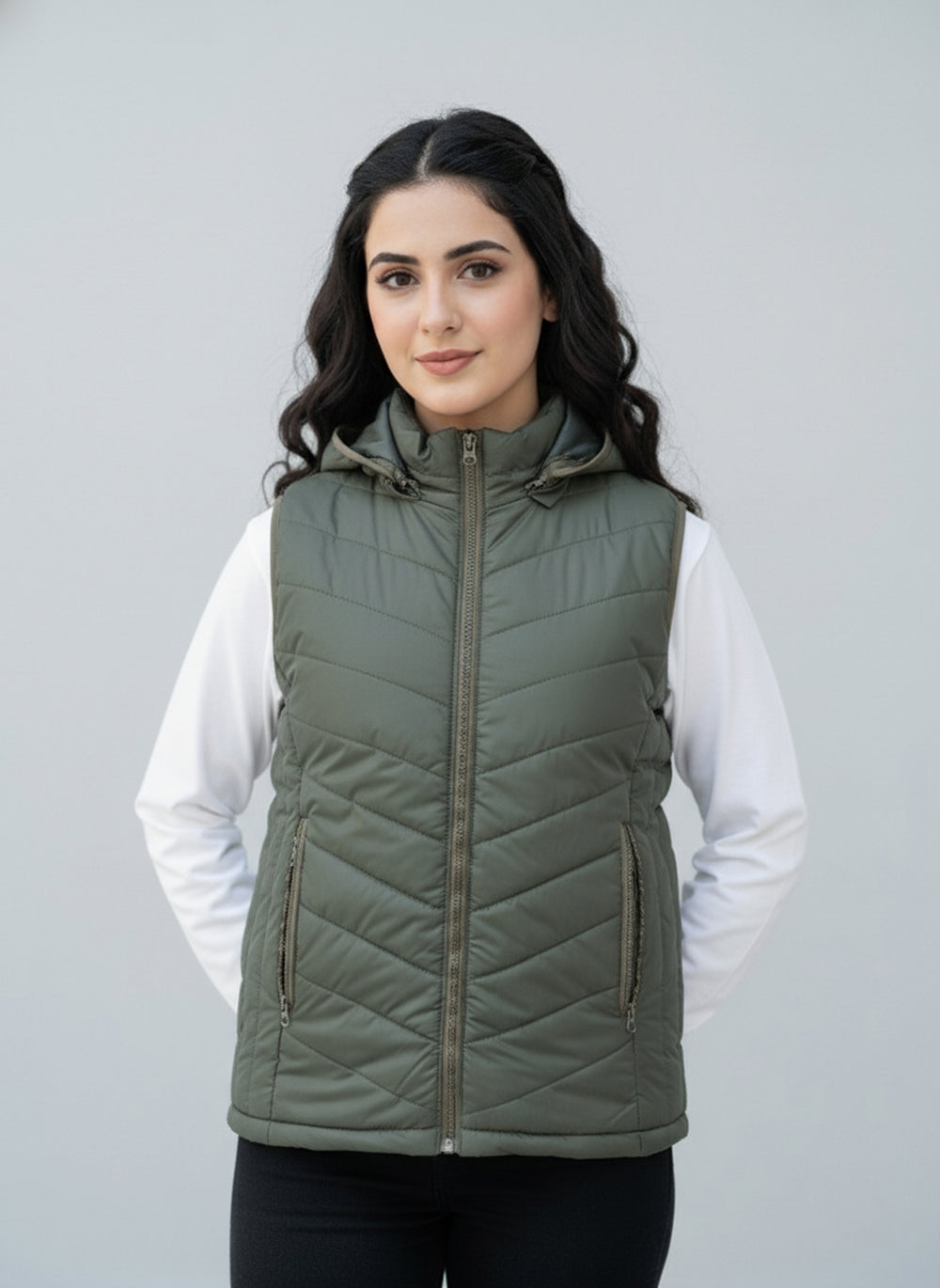 Olive Cloud Vest - Removable Hood