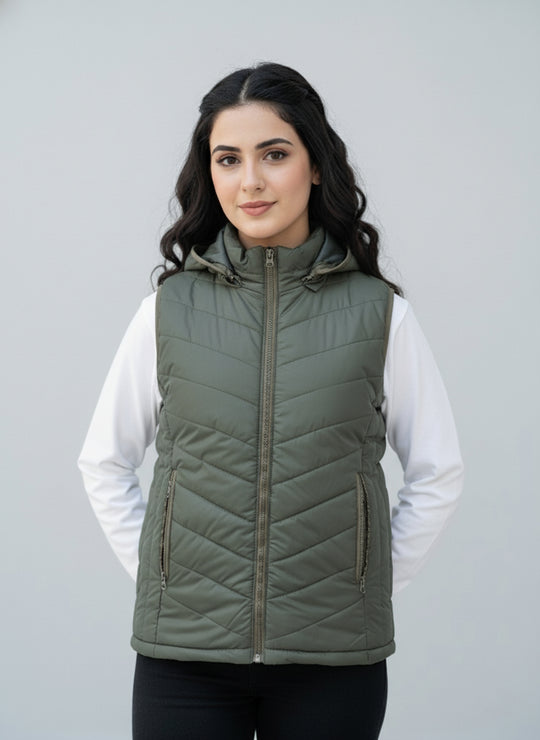 Olive Cloud Vest - Removable Hood