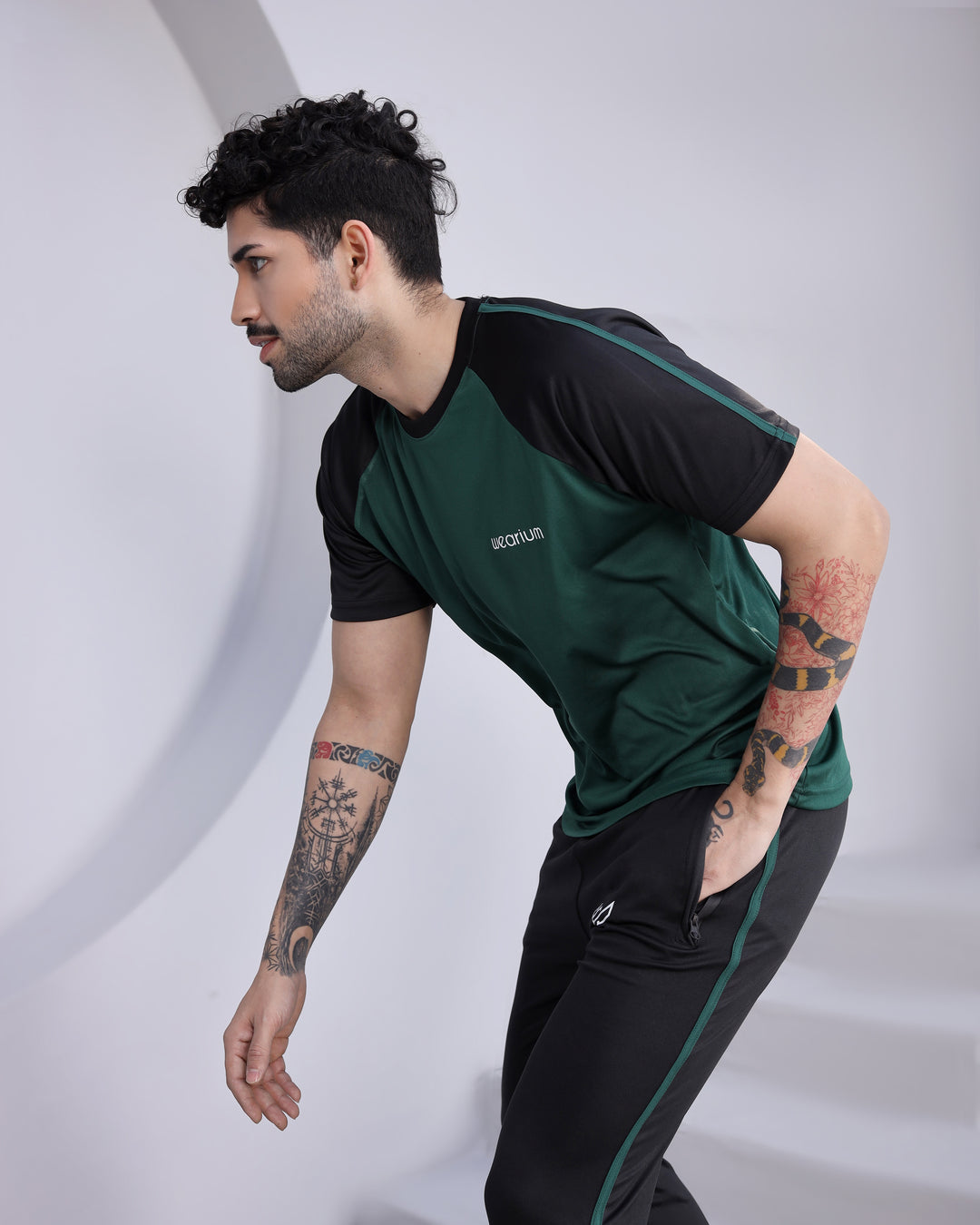 Green Round Neck Summer Tracksuit for Men - Wearium