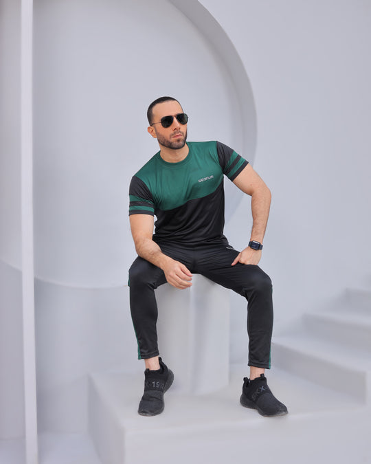 Green and Black Causual Tracksuit for Summer - Wearium